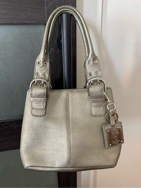 Tignanello Metallic Silver Pebble Leather Handbag
